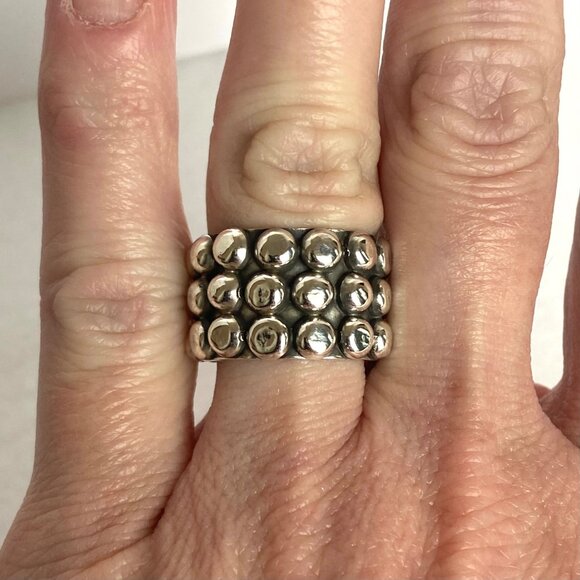Sterling Silver 925 Mexico Chunky Dots Bubble Bead Ball Wide Band Ring Sz 5.75 - Picture 1 of 15